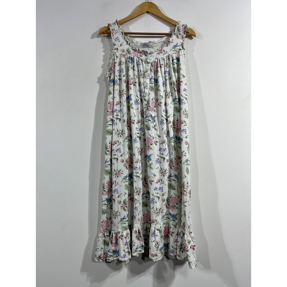 VTG 90s Cottagecore Chance Encounters Floral Cotton Nightgown Ruffle Boho Medium